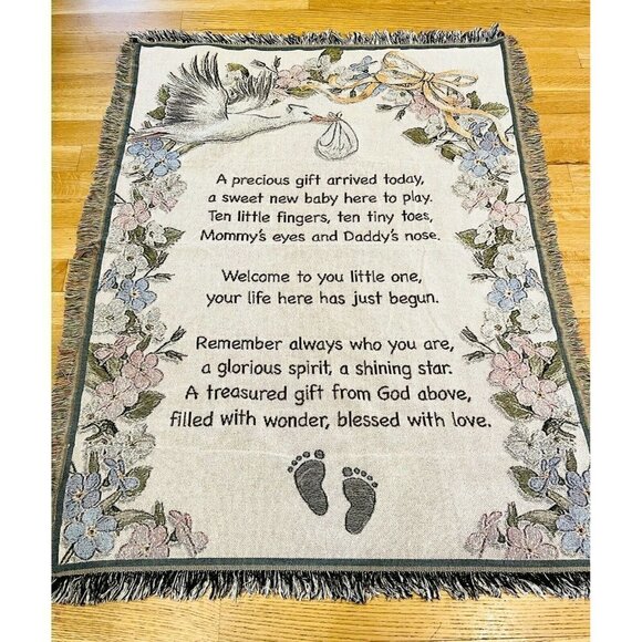 New Baby Tapestry Throw Blanket Stork Standard 47885 Welcome 40x50” Lap Nursery - Picture 2 of 2